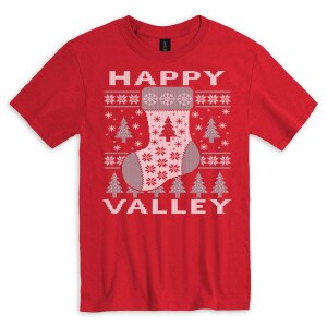 red short sleeve t-shirt Happy Valley holiday stocking